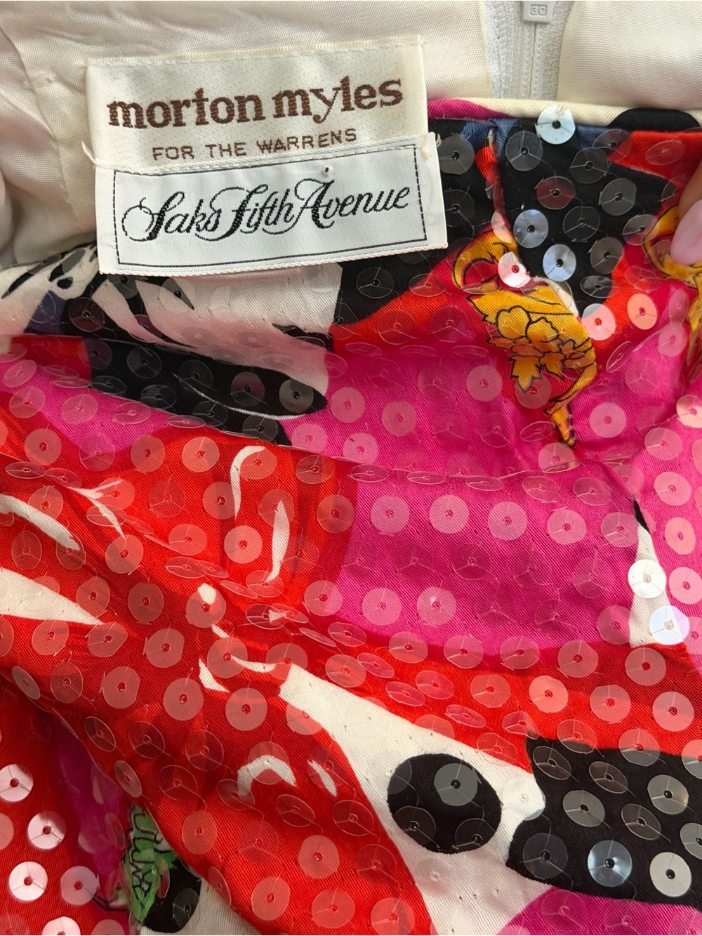 Morton Myles for Saks Fifth Avenue Sequin Floral Dress - Bright Pink & Red